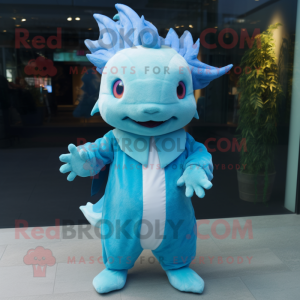 Blue Axolotls mascot costume character dressed with a Trousers and Cummerbunds