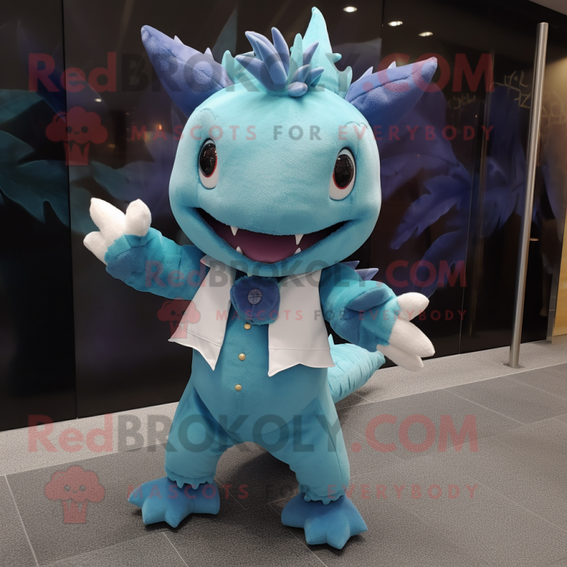 Blue Axolotls mascot costume character dressed with a Trousers and Cummerbunds Blue Axolotls mascot costume character dressed with a Trousers and Cummerbunds