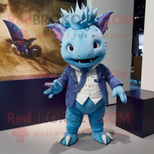 Blue Axolotls mascot costume character dressed with a Trousers and Cummerbunds