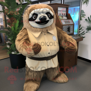 Tan Sloth mascot costume character dressed with a Maxi Skirt and Cufflinks