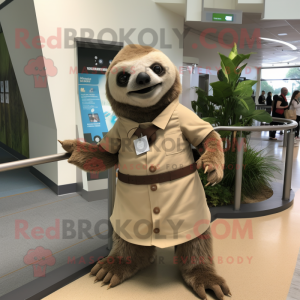 Tan Sloth mascot costume character dressed with a Maxi Skirt and Cufflinks