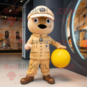 Tan Handball Ball mascot costume character dressed with a Jumpsuit and Berets