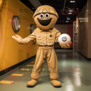 Tan Handball Ball mascot costume character dressed with a Jumpsuit and Berets