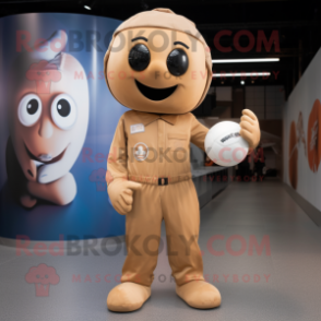 Tan Handball Ball mascot costume character dressed with a Jumpsuit and Berets