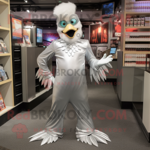Silver Hens mascot costume character dressed with a Capri Pants and Bracelets