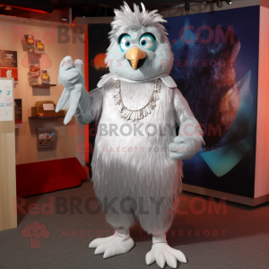 Silver Hens mascot costume character dressed with a Capri Pants and Bracelets