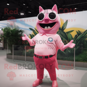 Pink Tuna mascot costume character dressed with a Polo Shirt and Sunglasses