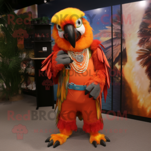 Orange Macaw mascot costume character dressed with a Trousers and Bracelets