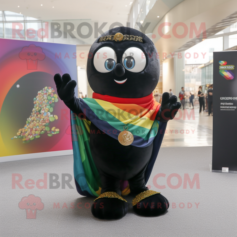 Black Pot Of Gold mascot costume character dressed with a Skinny Jeans and Scarves Black Pot Of Gold mascot costume character dressed with a Skinny Jeans and Scarves