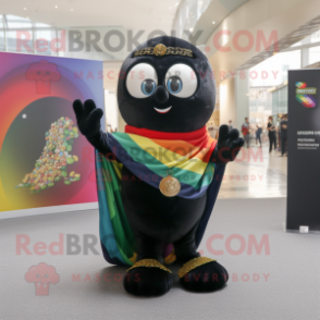 Black Pot Of Gold mascot costume character dressed with a Skinny Jeans and Scarves