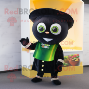 Black Pot Of Gold mascot costume character dressed with a Skinny Jeans and Scarves