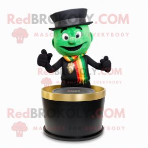 Black Pot Of Gold mascot costume character dressed with a Skinny Jeans and Scarves