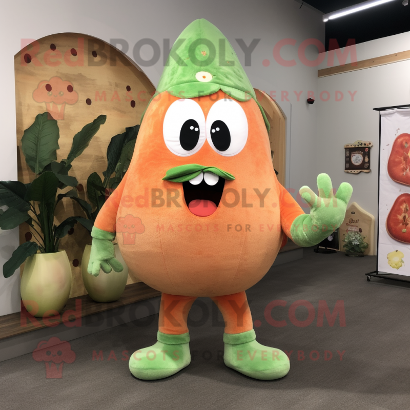 Peach Cucumber mascot costume character dressed with a Flare Jeans and Rings Peach Cucumber mascot costume character dressed with a Flare Jeans and Rings