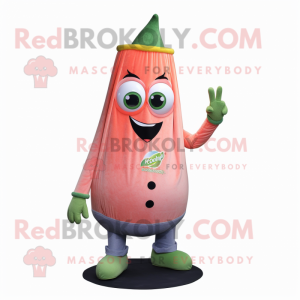 Peach Cucumber mascot costume character dressed with a Flare Jeans and Rings