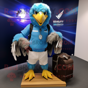 Sky Blue Eagle mascot costume character dressed with a Cargo Shorts and Digital watches