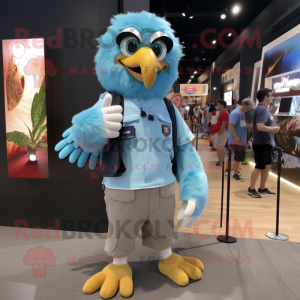 Sky Blue Eagle mascot costume character dressed with a Cargo Shorts and Digital watches
