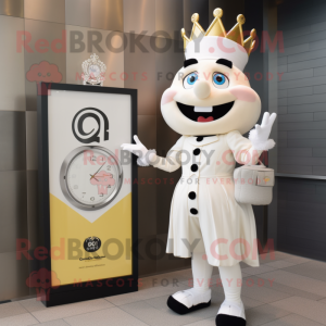 Cream Queen mascot costume character dressed with a Suit Pants and Digital watches