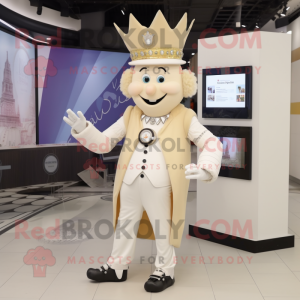 Cream Queen mascot costume character dressed with a Suit Pants and Digital watches