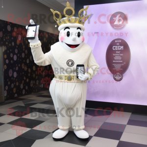 Cream Queen mascot costume character dressed with a Suit Pants and Digital watches