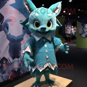 Cyan Bat maskot kostume...