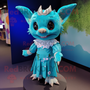 Cyan Bat maskot kostume...