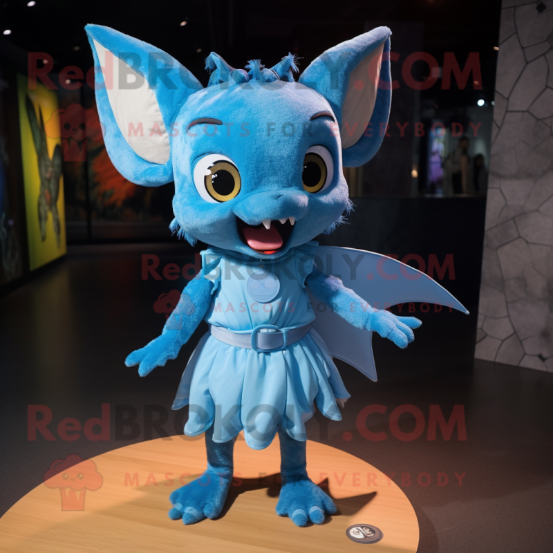 Cyan Bat mascot costume character dressed with a Mini Skirt and Headbands