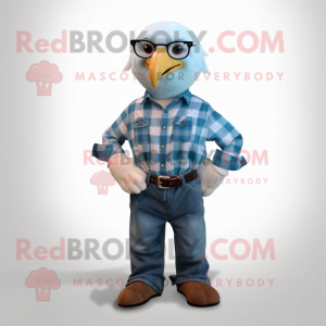 Cyan Bald Eagle mascot costume character dressed with a Bootcut Jeans and Tie pins