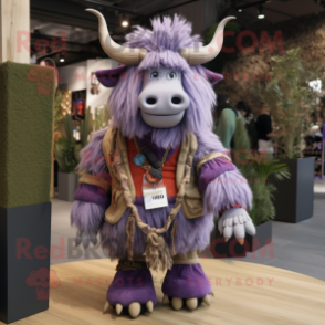Lavender Yak mascot costume character dressed with a Cargo Pants and Bracelets
