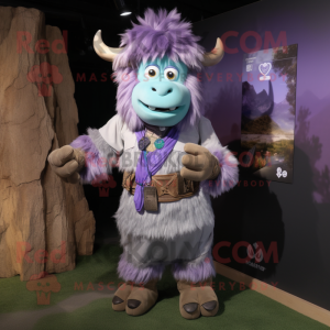 Lavendel Yak maskot kostume...