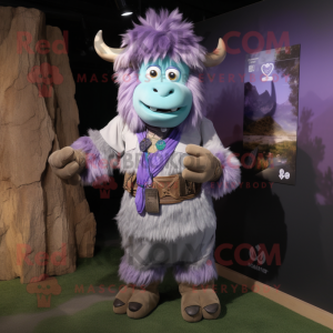 Lavender Yak mascot costume character dressed with a Cargo Pants and Bracelets