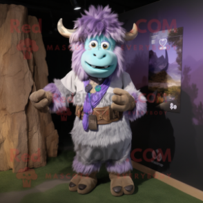 Lavender Yak mascot costume character dressed with a Cargo Pants and Bracelets