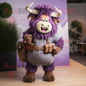 Lavender Yak mascot costume character dressed with a Cargo Pants and Bracelets