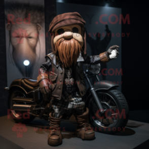 Rust Bagpipe mascot costume character dressed with a Biker Jacket and Pocket squares