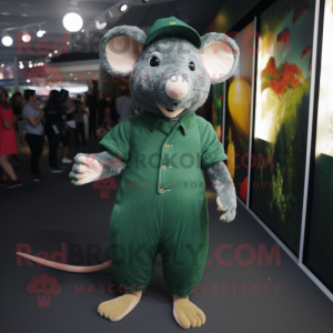 Forest Green Rat mascot costume character dressed with a Playsuit and Shoe clips