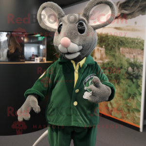 Forest Green Rat mascot costume character dressed with a Playsuit and Shoe clips