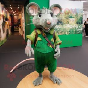 Forest Green Rat mascot costume character dressed with a Playsuit and Shoe clips