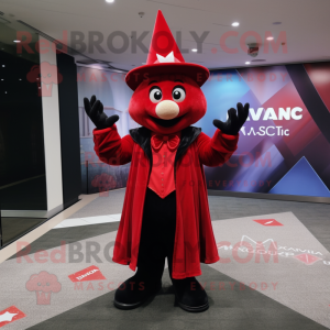 Red Magician mascot costume character dressed with a V-Neck Tee and Keychains