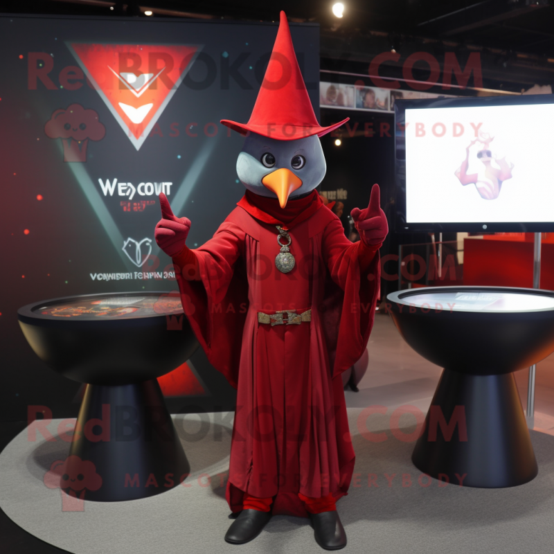 Red Magician mascot costume character dressed with a V-Neck Tee and Keychains Red Magician mascot costume character dressed with a V-Neck Tee and Keychains