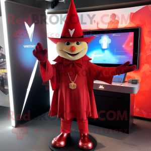 Red Magician mascot costume character dressed with a V-Neck Tee and Keychains