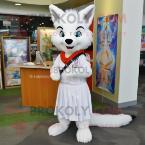 White Fox mascot costume character dressed with a Pencil Skirt and Scarf clips