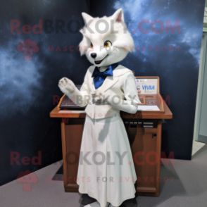 White Fox mascot costume character dressed with a Pencil Skirt and Scarf clips