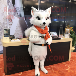 White Fox mascot costume character dressed with a Pencil Skirt and Scarf clips