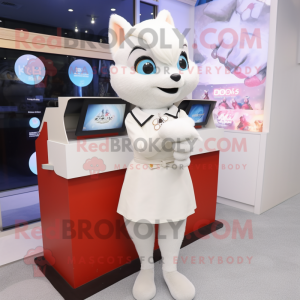 White Fox mascot costume character dressed with a Pencil Skirt and Scarf clips