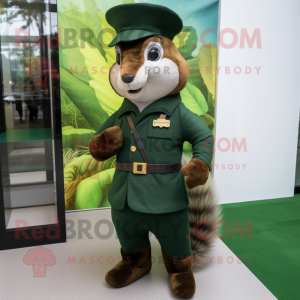 Forest Green Squirrel mascot costume character dressed with a Suit Pants and Berets