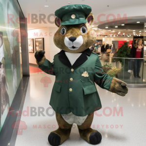 Forest Green Squirrel mascot costume character dressed with a Suit Pants and Berets