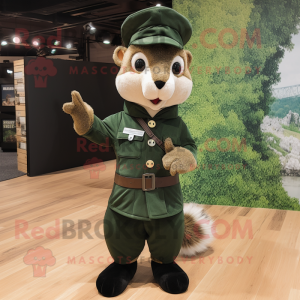 Forest Green Squirrel mascot costume character dressed with a Suit Pants and Berets