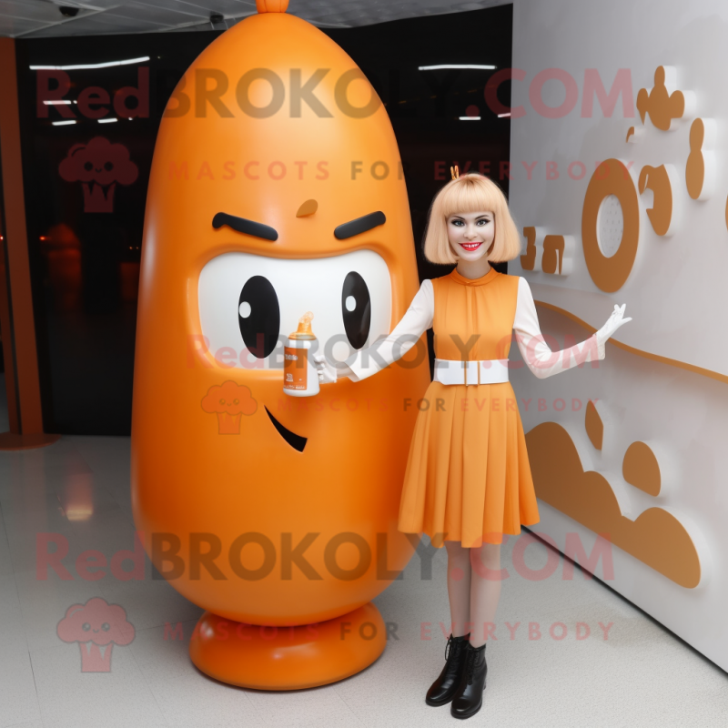 Orange Bottle Of Milk mascot costume character dressed with a Pencil Skirt and Hairpins