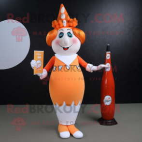 Orange Bottle Of Milk mascot costume character dressed with a Pencil Skirt and Hairpins