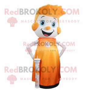 Orange Bottle Of Milk mascot costume character dressed with a Pencil Skirt and Hairpins