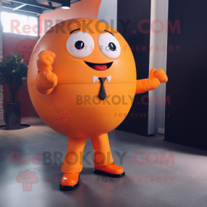 Orange Human Cannon Ball mascot costume character dressed with a Suit and Cufflinks